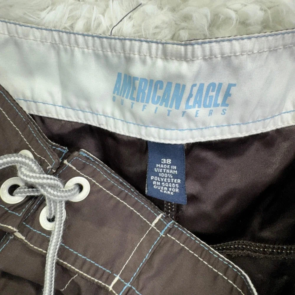 American‎ Eagle Board Shorts 38 Brown AE 77 Surf Beach Swim Trunks Cargo Pocket